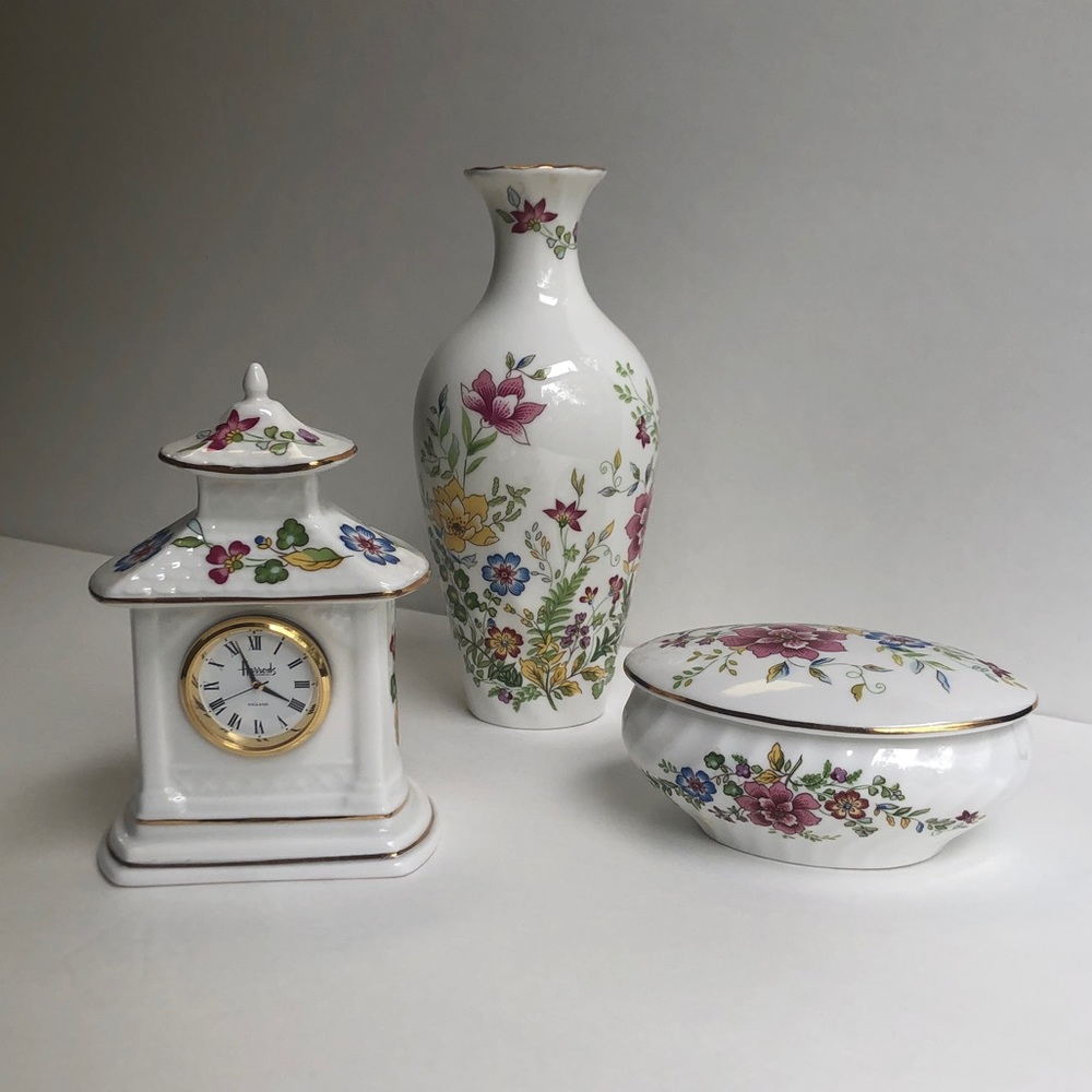 Vintage Harrods Vase, Clock and Trinket Box